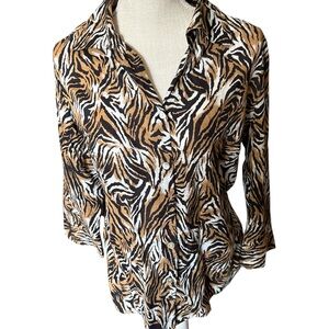 Chico's 100% Cotton Button Down Ling Sleeve Blouse Size 8